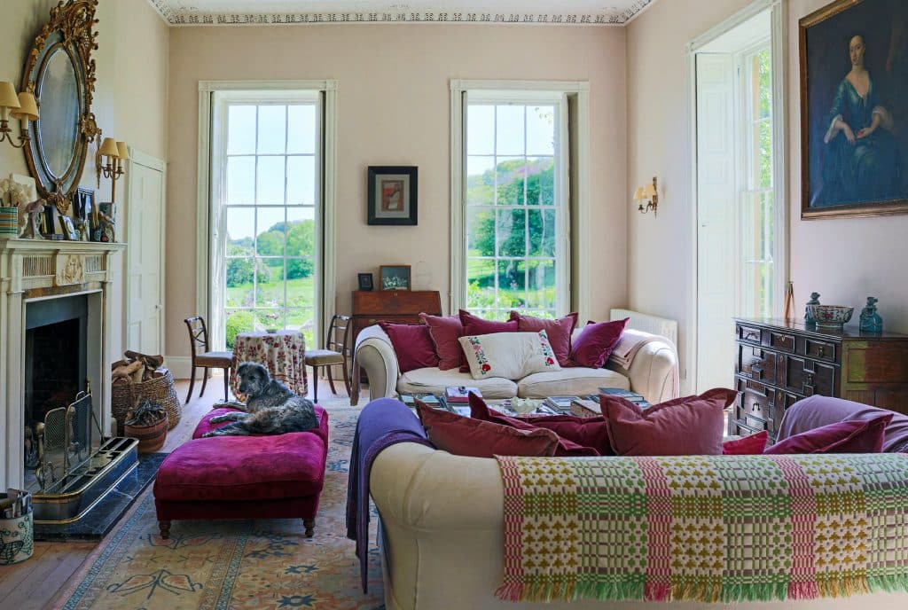 Rizzoli book At Home in the English Countryside: Designers and Their Dogs Susanna Salk Stacy Bewkes Wiltshire Sophie Conran lurcher Mouse Sir Terence Conran living room