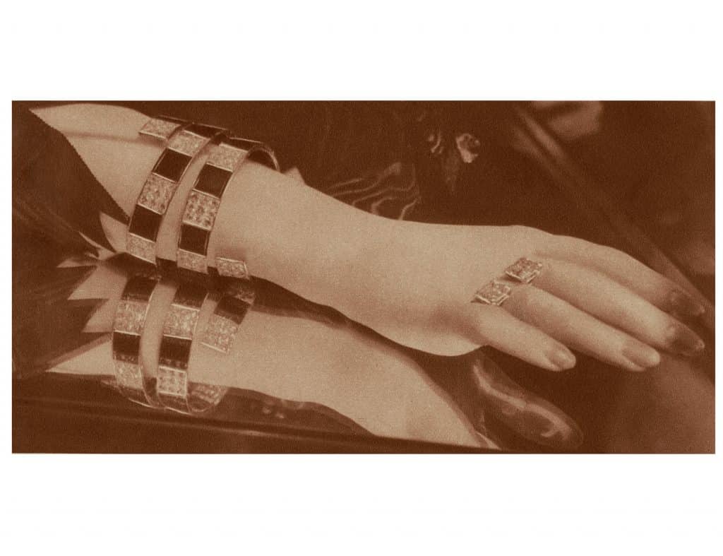 A diamond bracelet and ring at Coco Chanel's 1932 Bijoux de Diamants exhibition