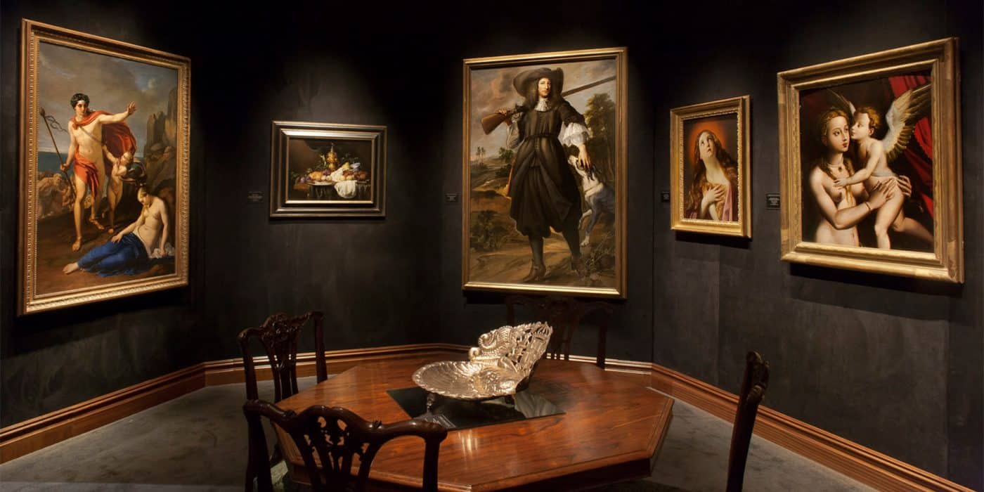 Old master paintings and a Spanish colonial baptismal dish exhibited by Robert Simon Fine Art at the Winter Show in 2019