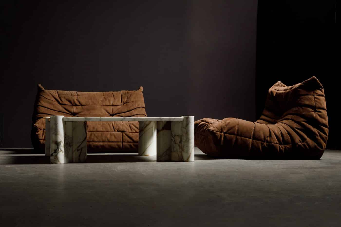 Michel Ducaroy's Togo couches and the Jumbo coffee table by Gae Aulenti for Knoll, offered by Automaton