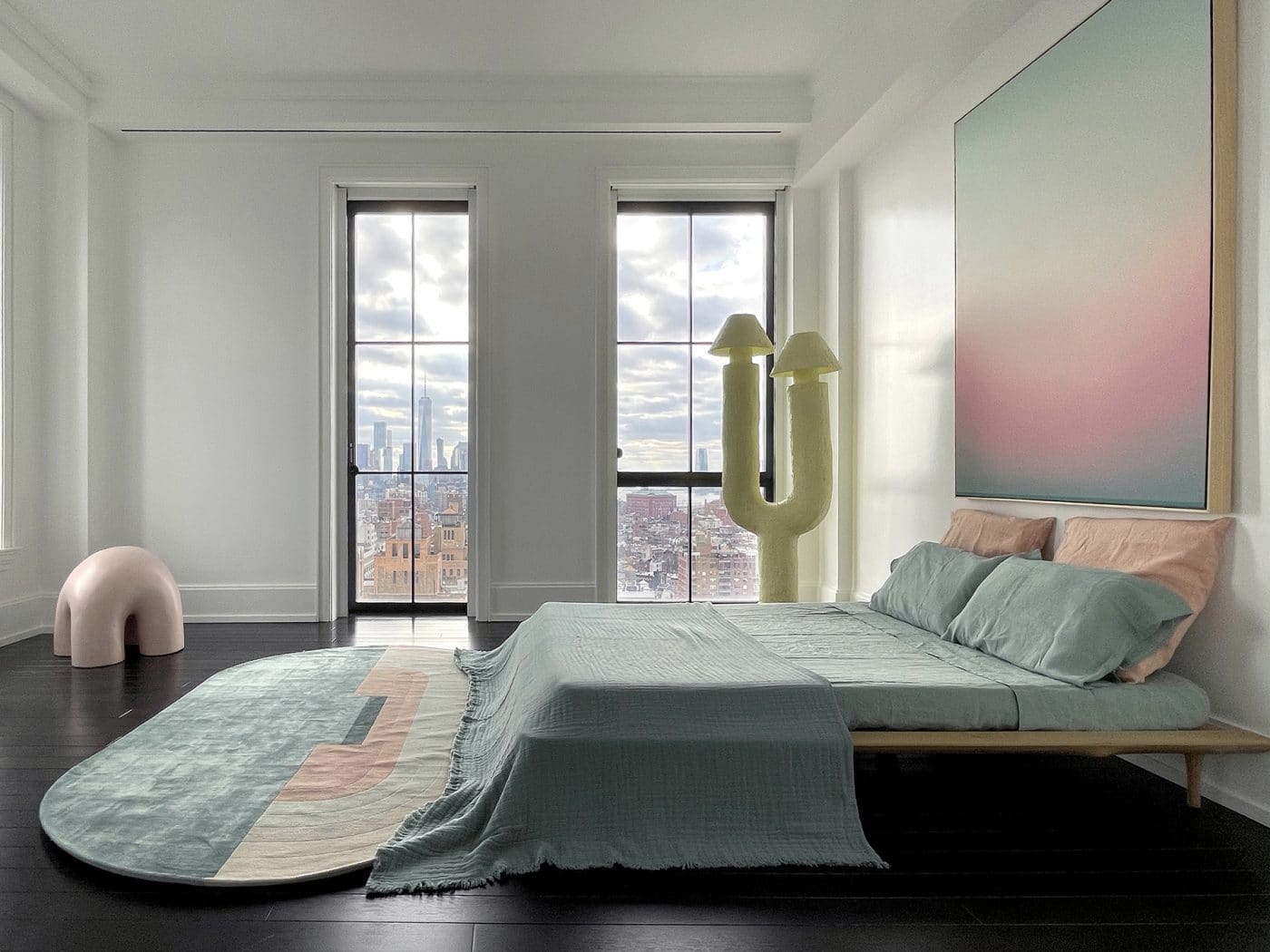 One of the bedrooms in Galerie Philia's staged apartment in New York's Walker Tower