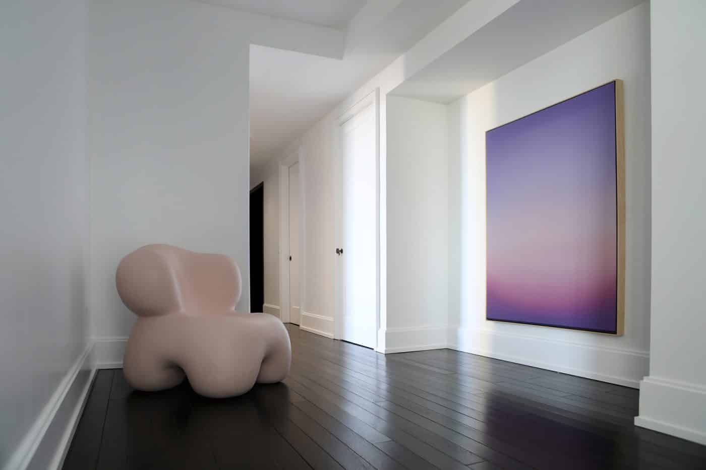 The hallway in Galerie Philia's staged apartment in New York's Walker Tower