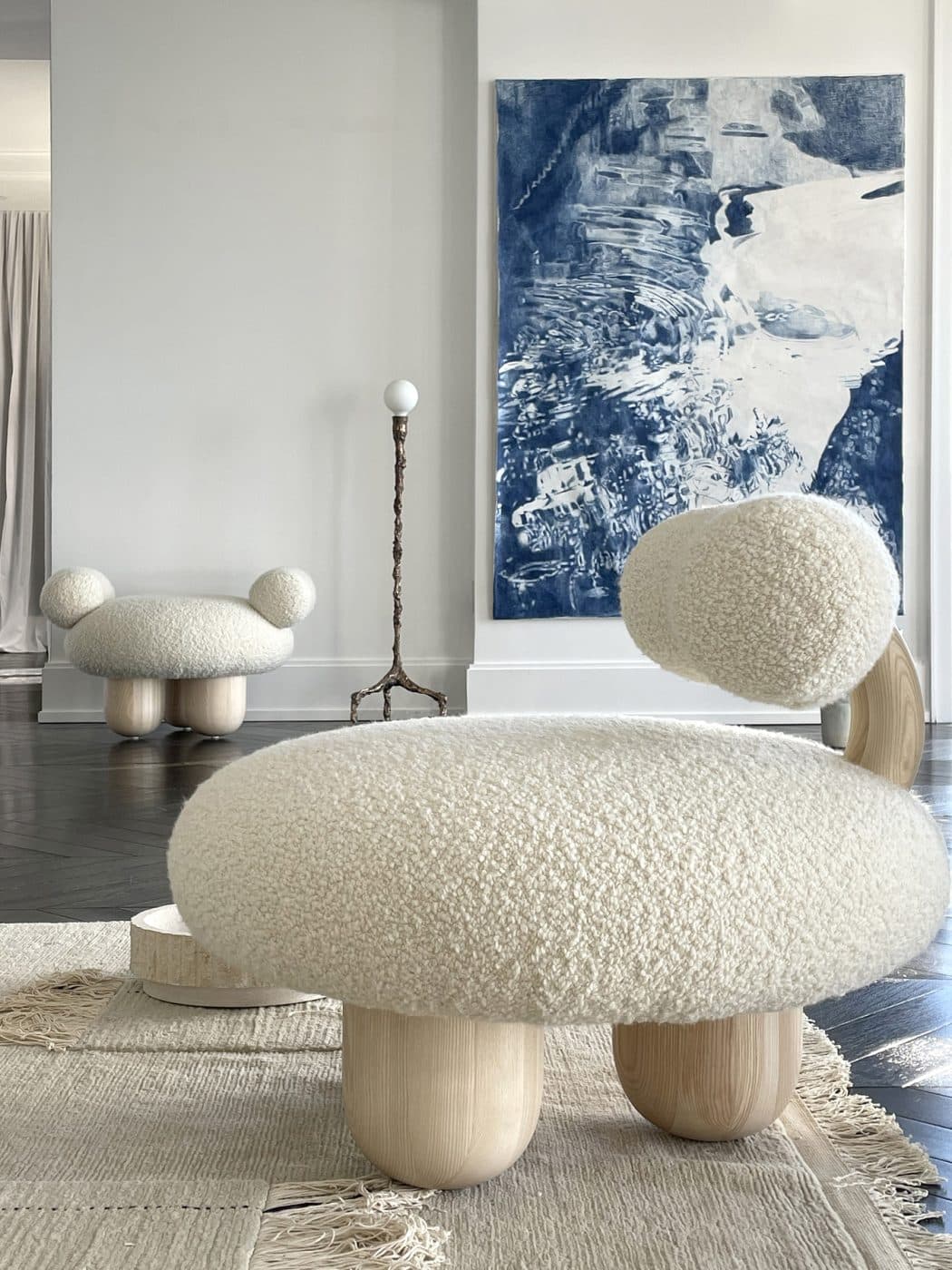 Franceschini's Bling Bling chair and ottoman in the living area of Galerie Philia's staged apartment in New York's Walker Tower