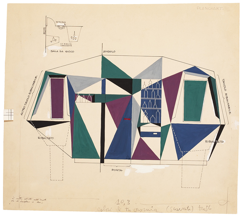 Gio Ponti's design sketch for the bar area of Villa Planchart, as seen in the book Gio Ponti, offered by Taschen