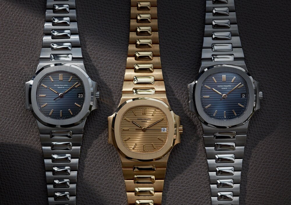 Three PATEK PHILIPPE NAUTILUS watches, originally designed by Gérald Genta