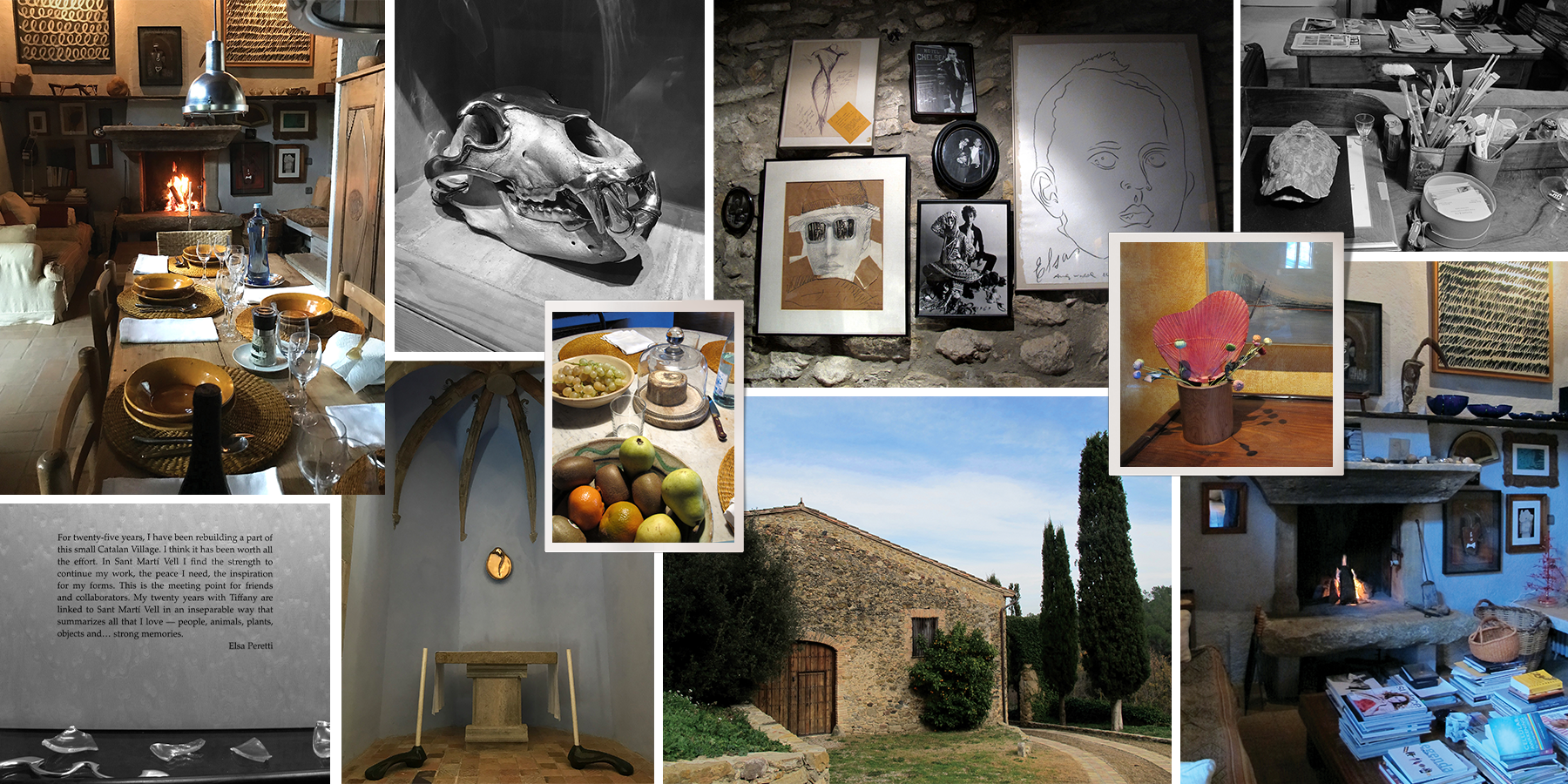 Collage of photos from Elsa Peretti's home in Spain