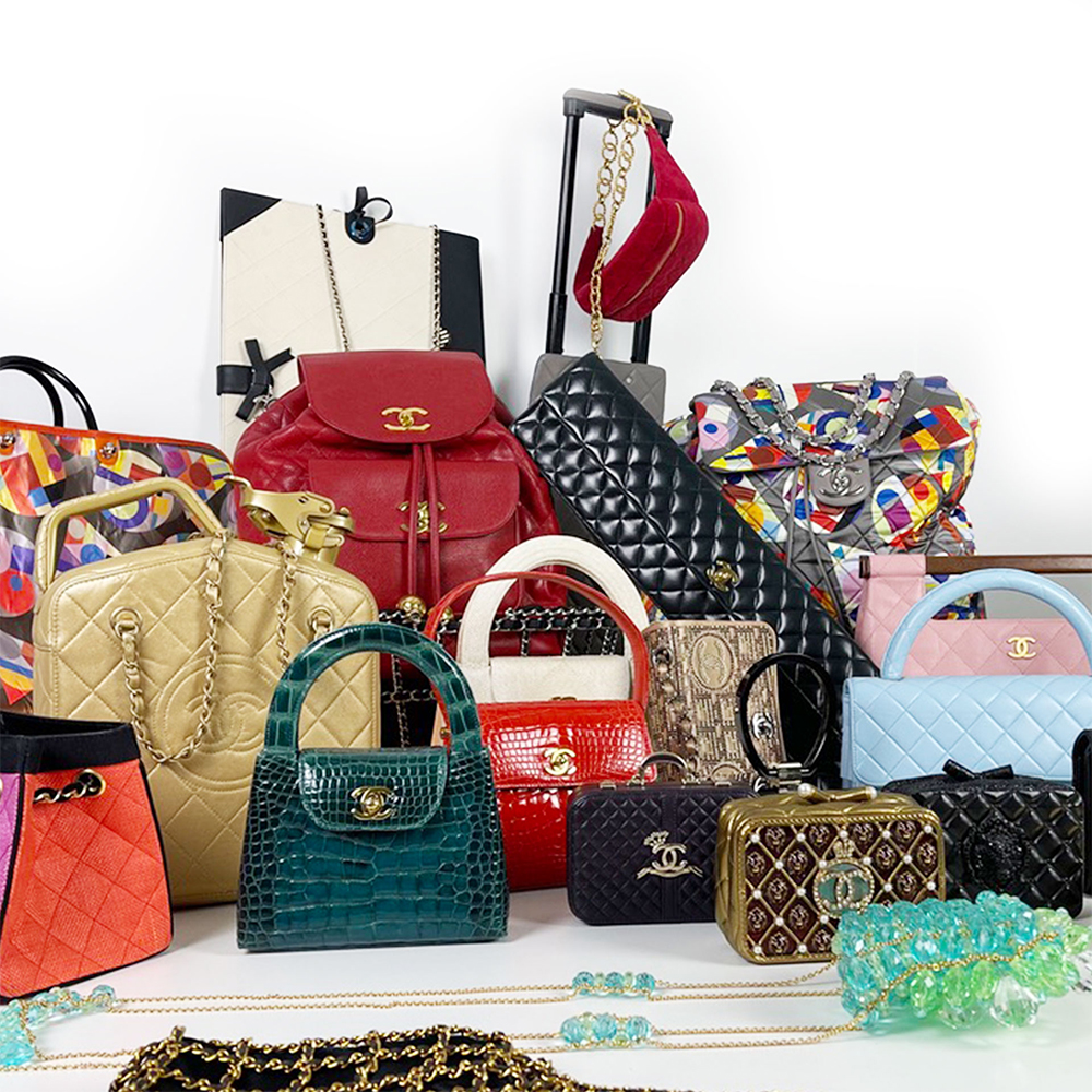 An assortment of House of Carver handbags