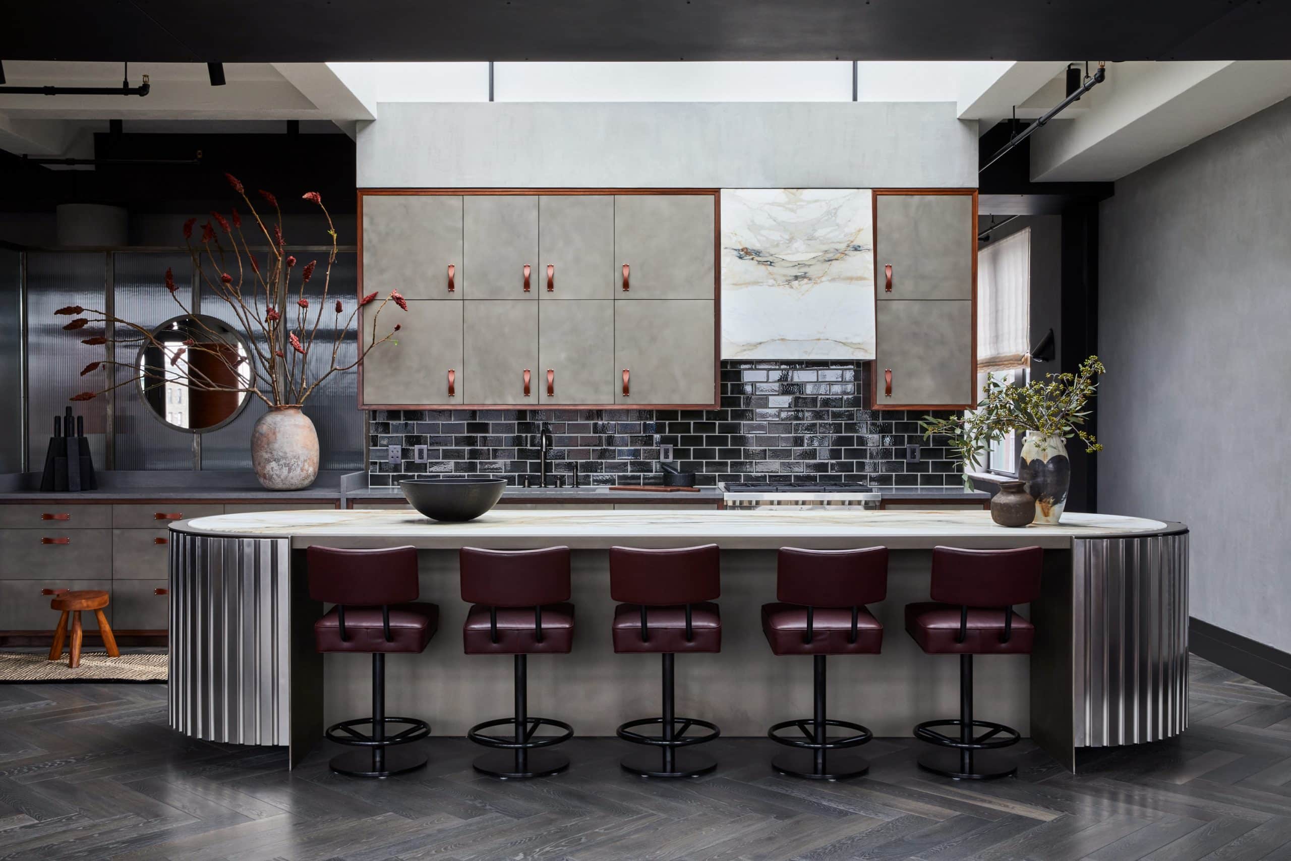 A Deco-inspired custom kitchen island designed by Jesse Parris-Lamb