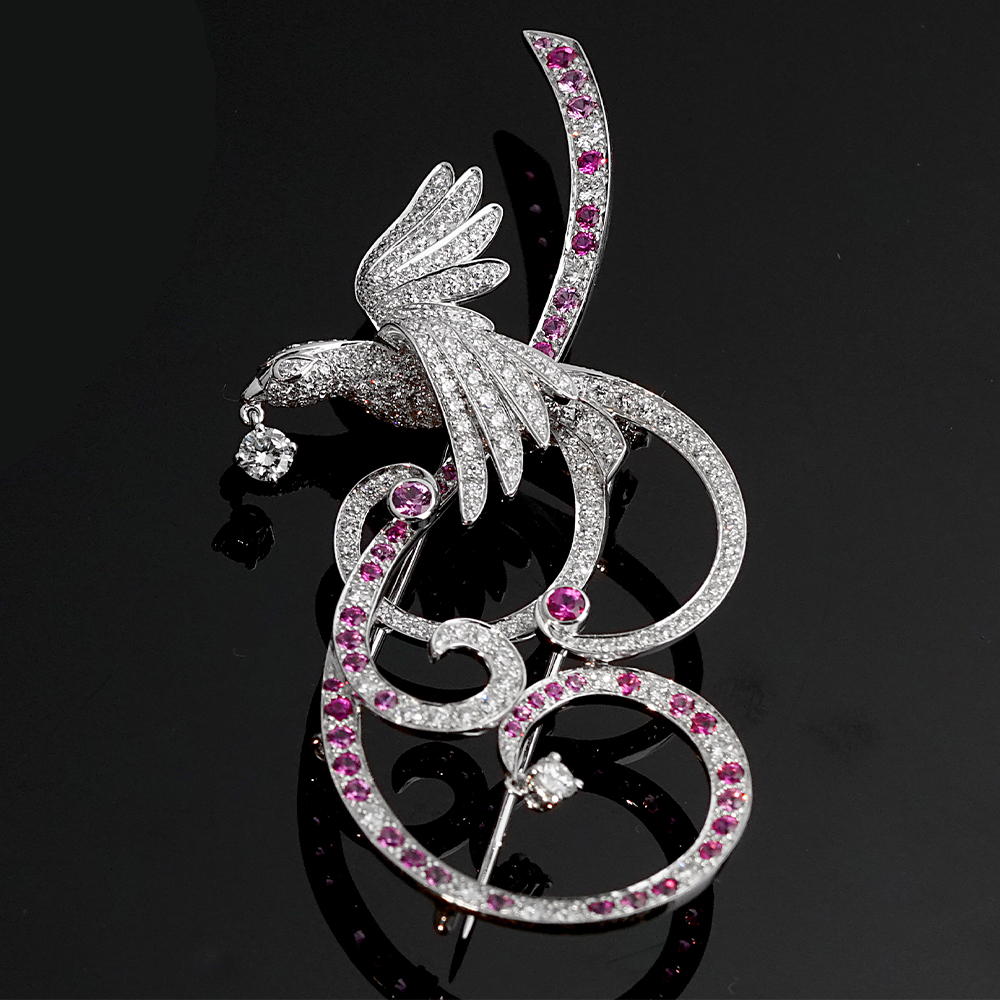 Van Cleef & Arpels Birds of Paradise Pink Sapphire Diamond Brooch Pendant