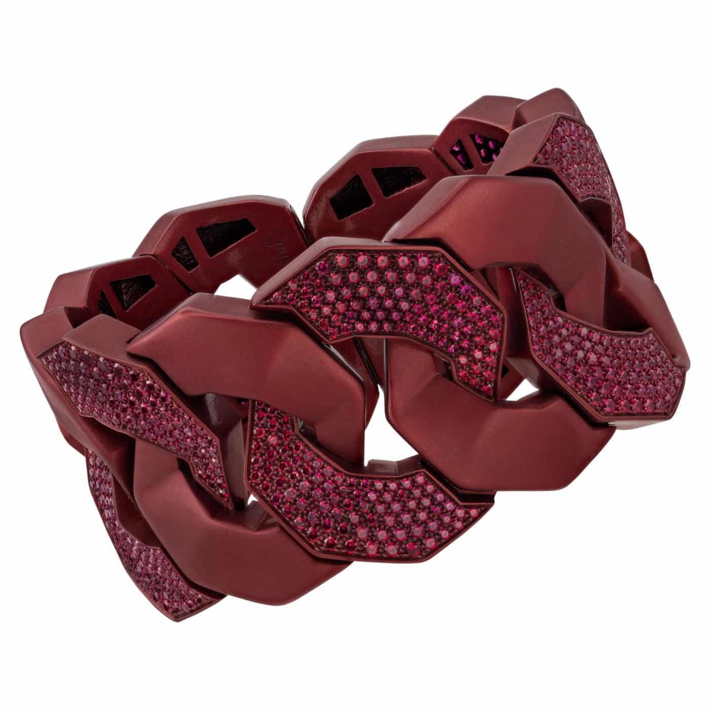 Sabbadini Titanium and Rubies Dark Red Cuff Bracelet