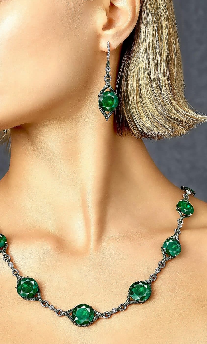 Gubelin Certified 22.54 Carat Colombian Emerald and Green Garnet Earrings