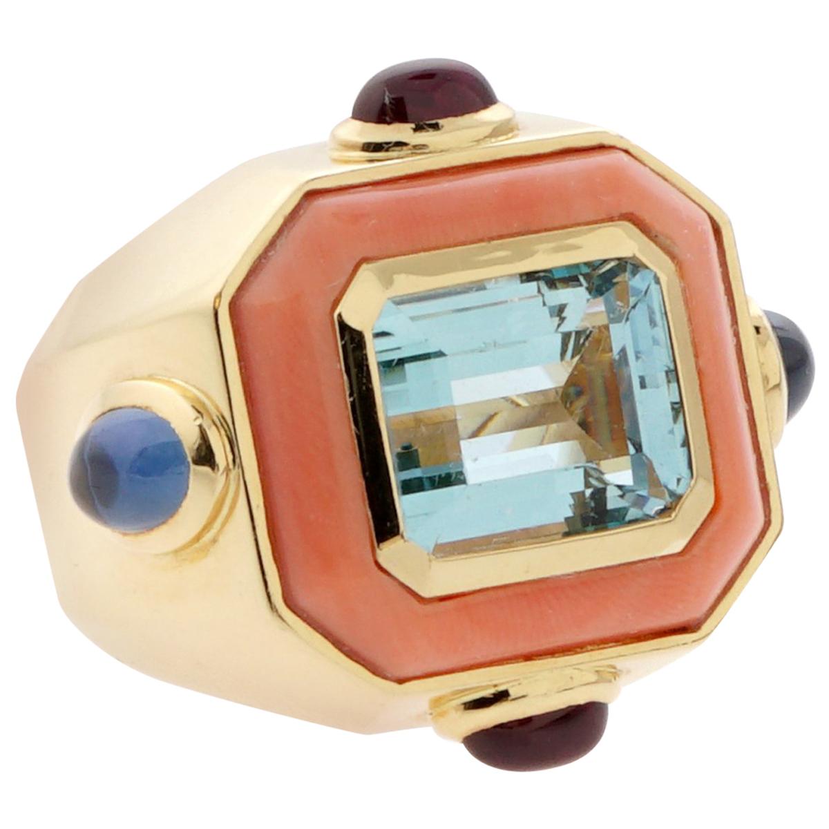 Chanel Coral Topaz Gold Ring