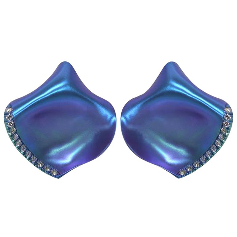 Blue Titanium Diamond 18KT Rose Gold Petals Earrings from Margherita Burgener