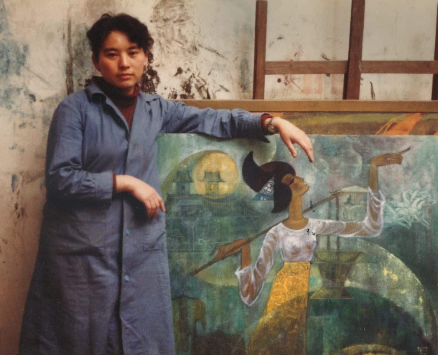 Hung Liu as a graduate student at the Central Academy of Fine Arts in Beijing, 1980.