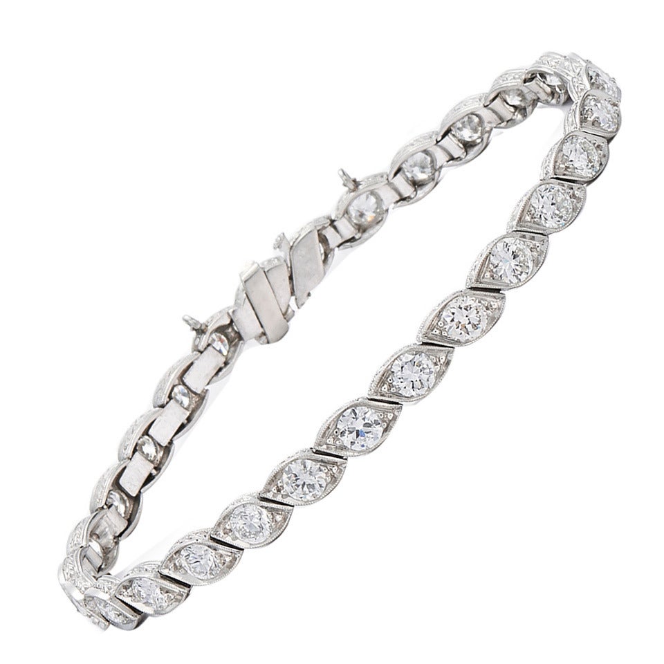 Art Deco Diamond Platinum Twist Line Bracelet