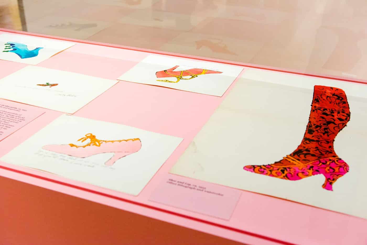 Andy Warhol's 1950s shoe drawings in "Andy Warhol: Prints from the Collections of Jordan D. Schnitzer and His Family Foundation" at the Palm Sprigs Museum of Art.