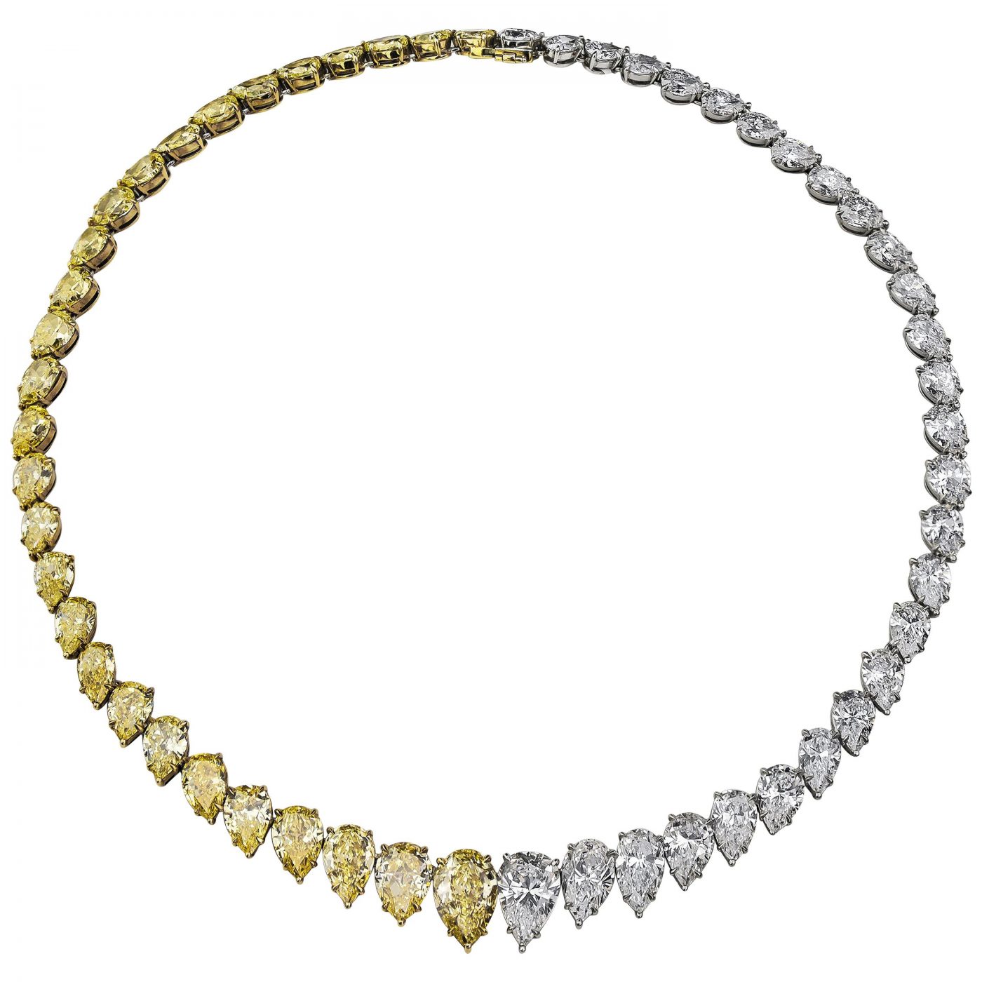 Roman Malakov 61.96 Carat Graduating Yellow and White Diamond Rivière Necklace