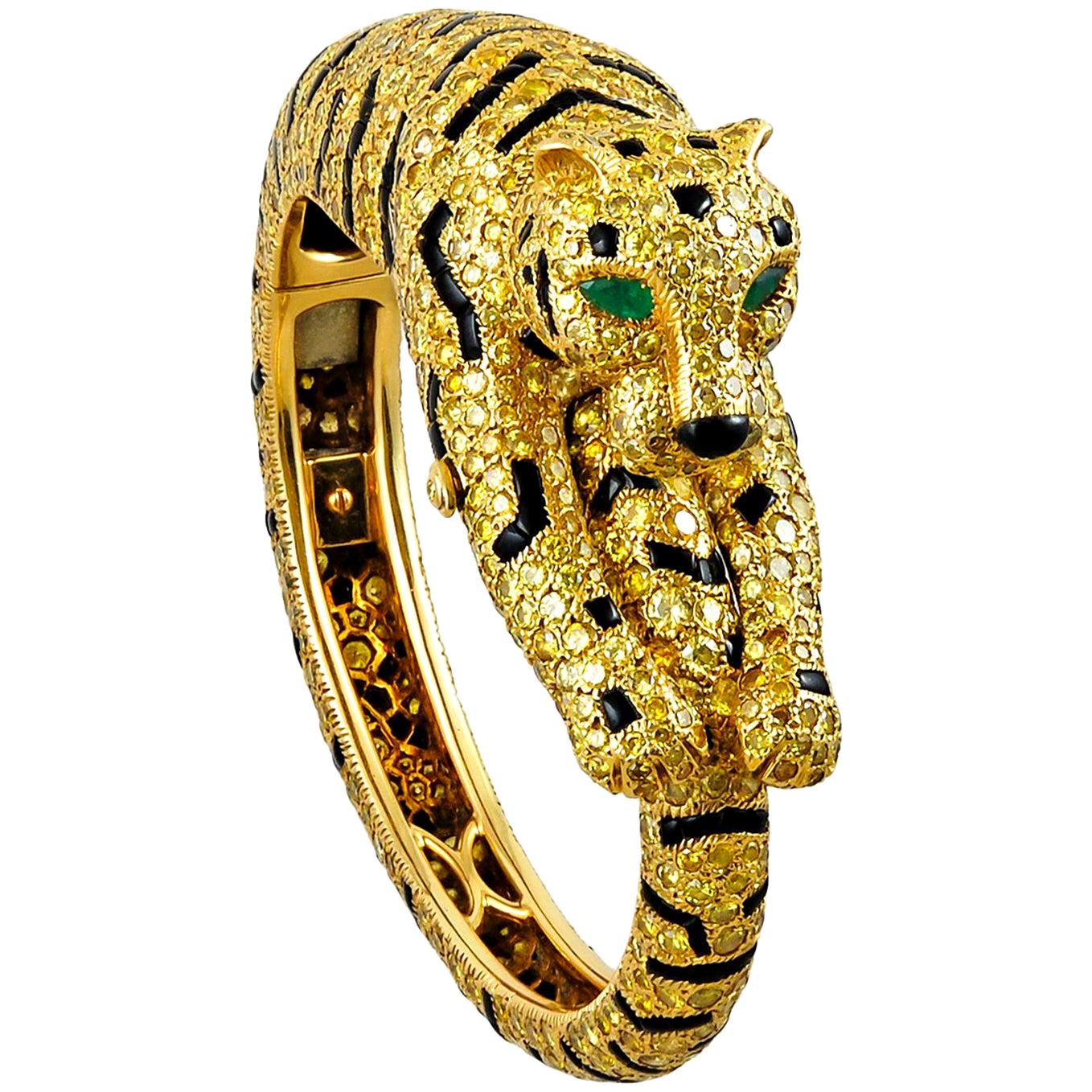 Cartier Fancy Yellow Diamond Gold Tiger Bangle Bracelet