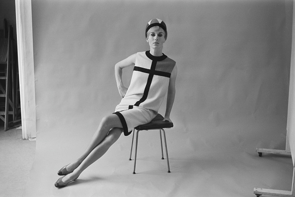 A model in a dress from YSL's 1965 Mondrian collection