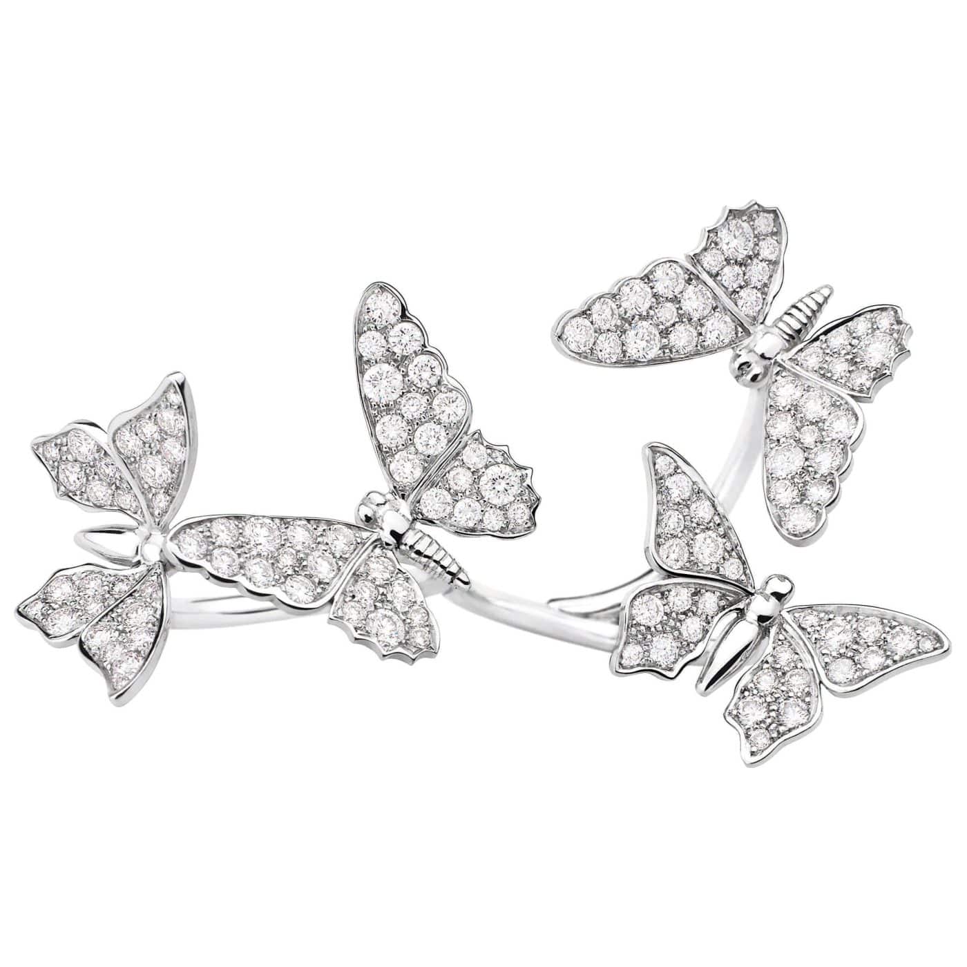 FOUR BUTTERFLY TWO-FINGER RING