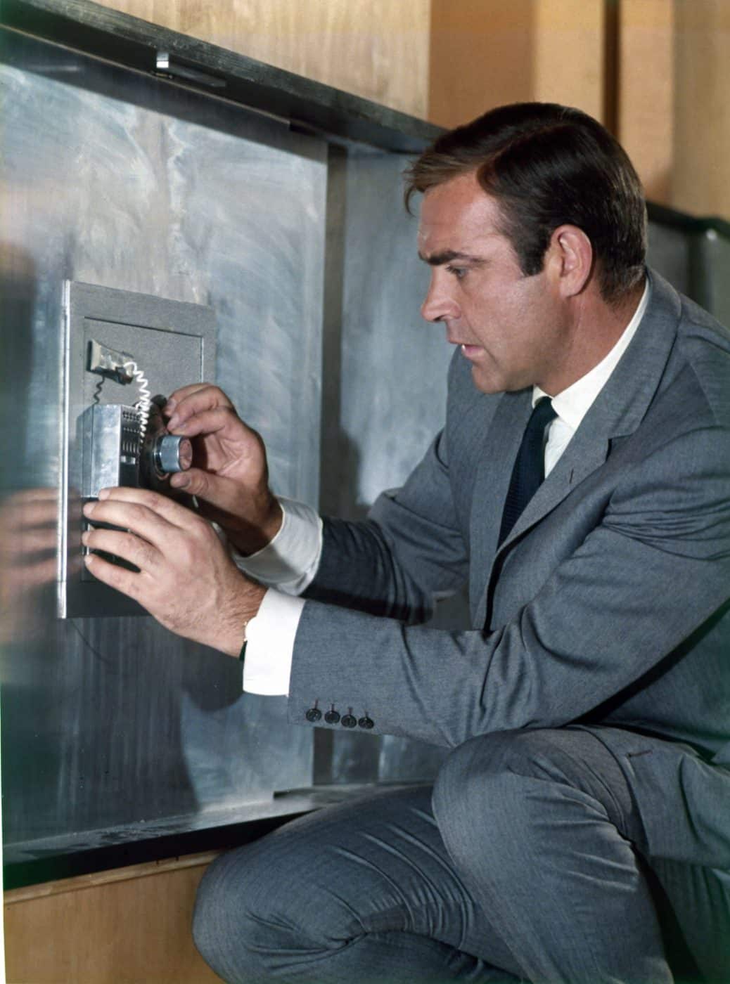 Connery as Bond wears a Gruen Precision while deploying his safecracking skills in You Only Live Twice, 1967