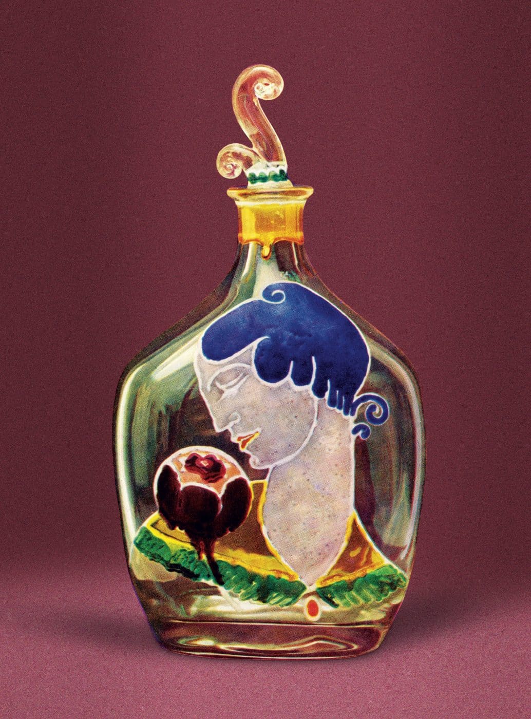 Enameled glass bottle with stopper by Maurice Marinot, published in L’Art Décoratif Français