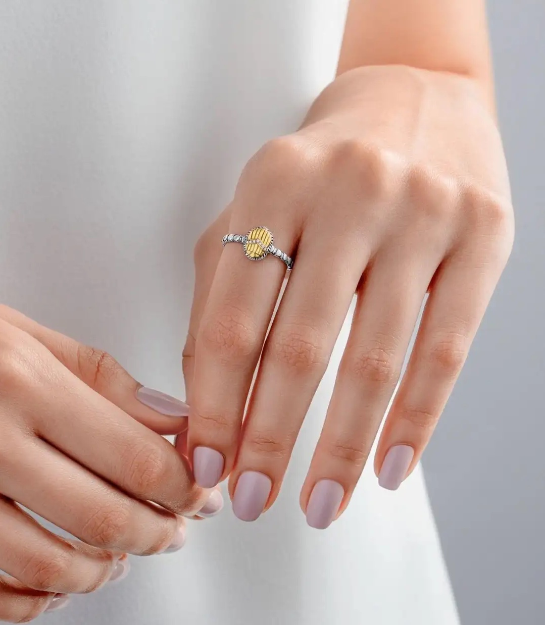 GOLD, SILVER AND DIAMOND SCARAB STACKING RING, 2020
