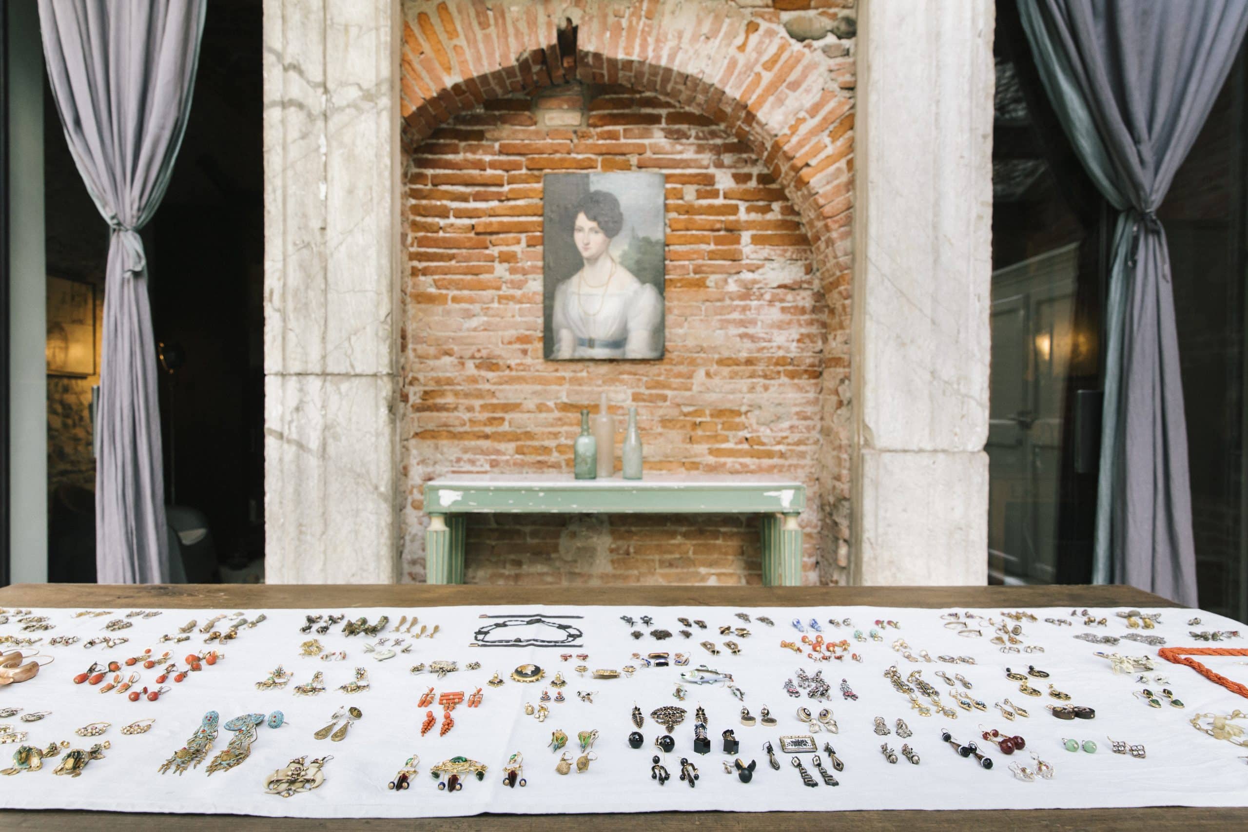 A selection of Klein's earrings on display in her home. 