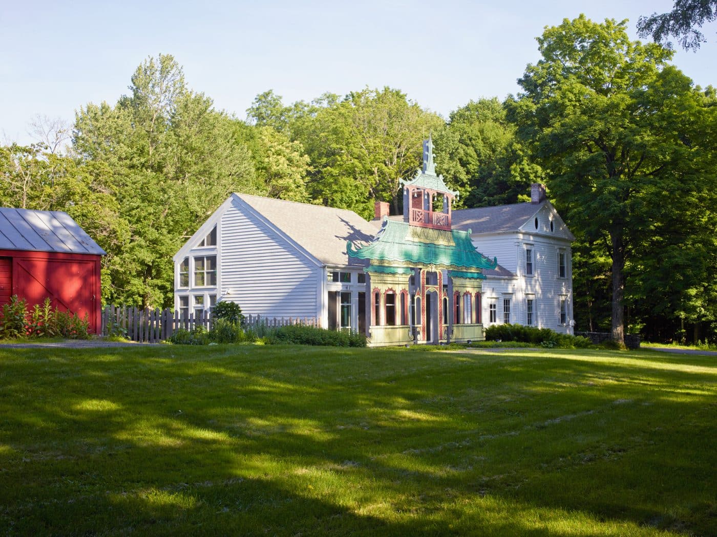 Exterior of the home, where Venturi and Scott Brown designed a chinoiserie facade. 