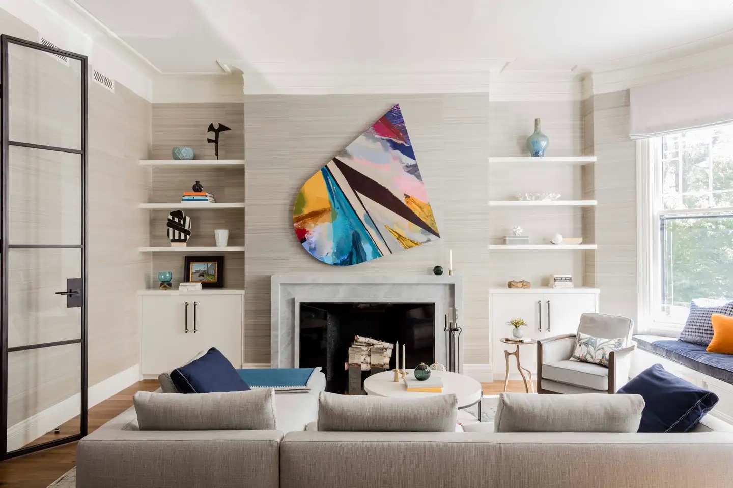 Living room designed by Elms Interior Design in Boston's Back Bay neighborhood