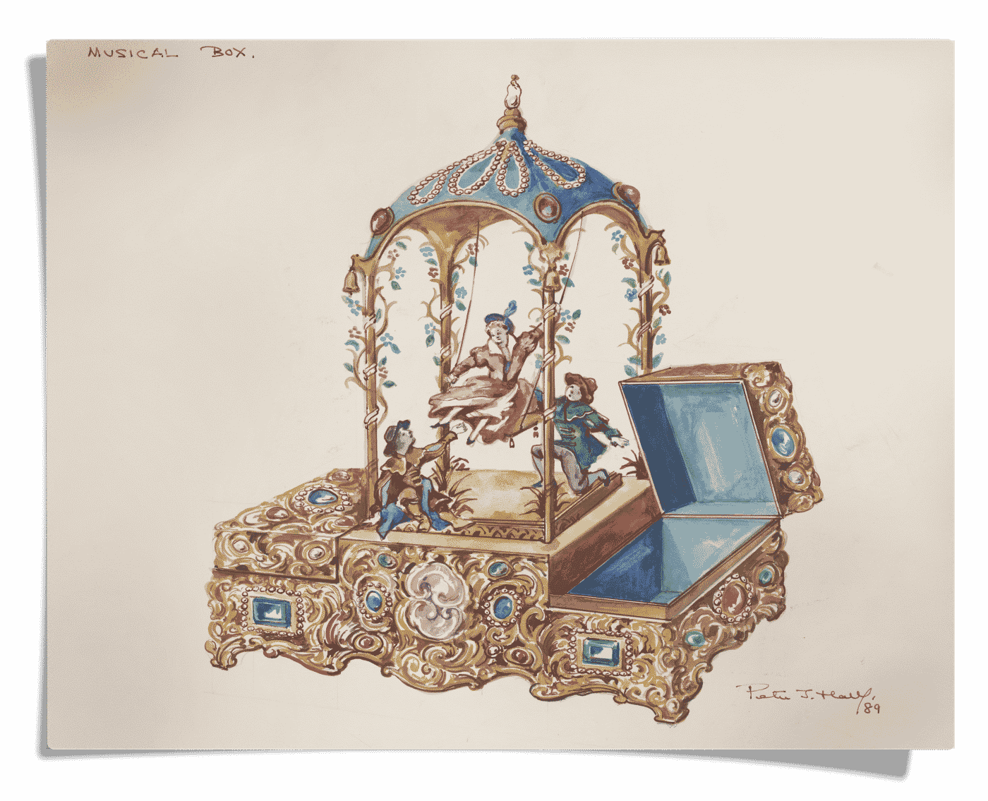 The concept sketch for Belle's music box in Beauty and the Beast