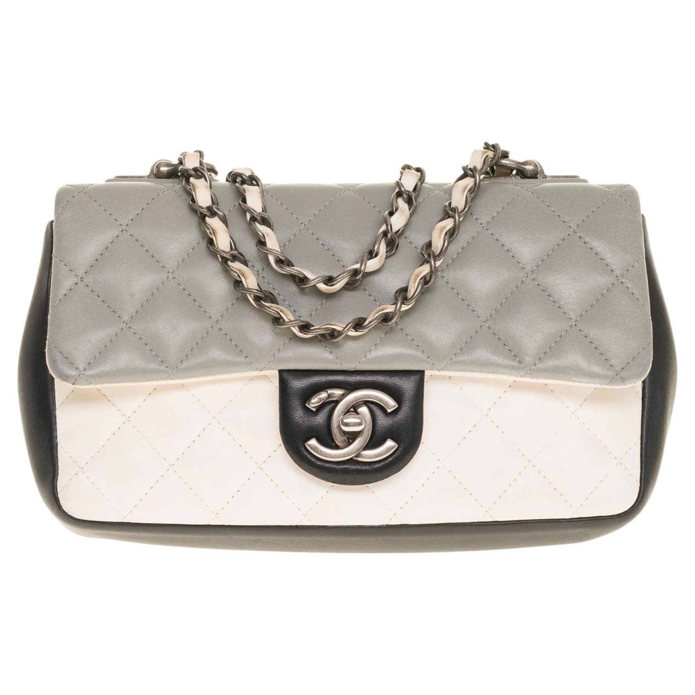 CHANEL CLASSIC SINGLE FLAP SHOULDER BAG IN GRAY, BLACK AND WHITE QUILTED LAMBSKIN, 21ST CENTURY