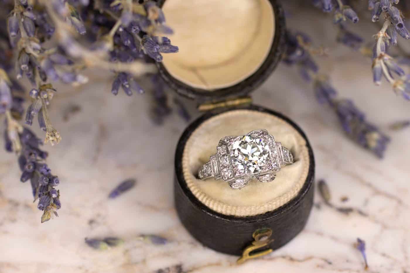 platinum ca. 1920 Art Deco engagement ring with a 1.60-carat old European diamond