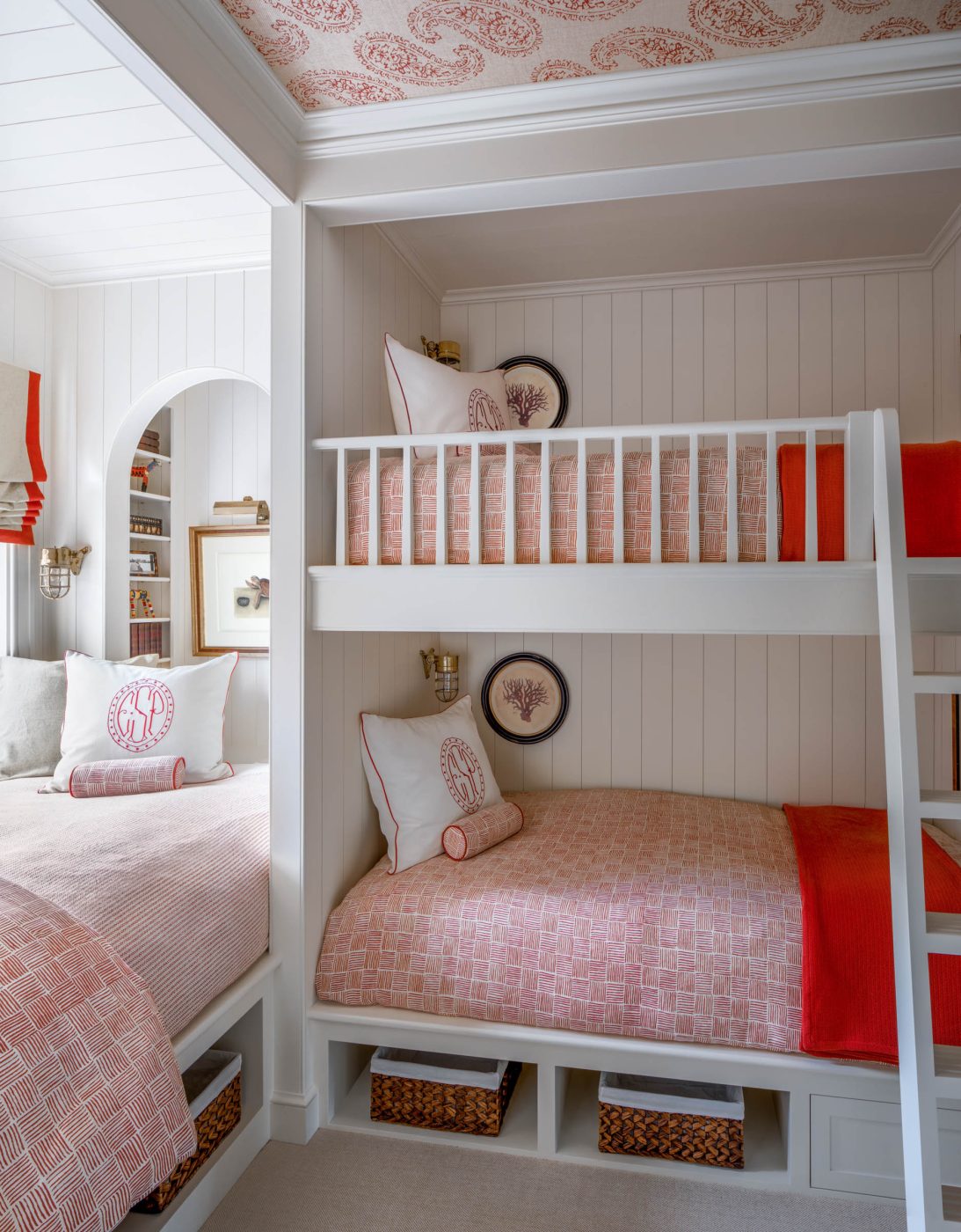 A narrow bedroom became a bunk room for the couple's grandchildren.