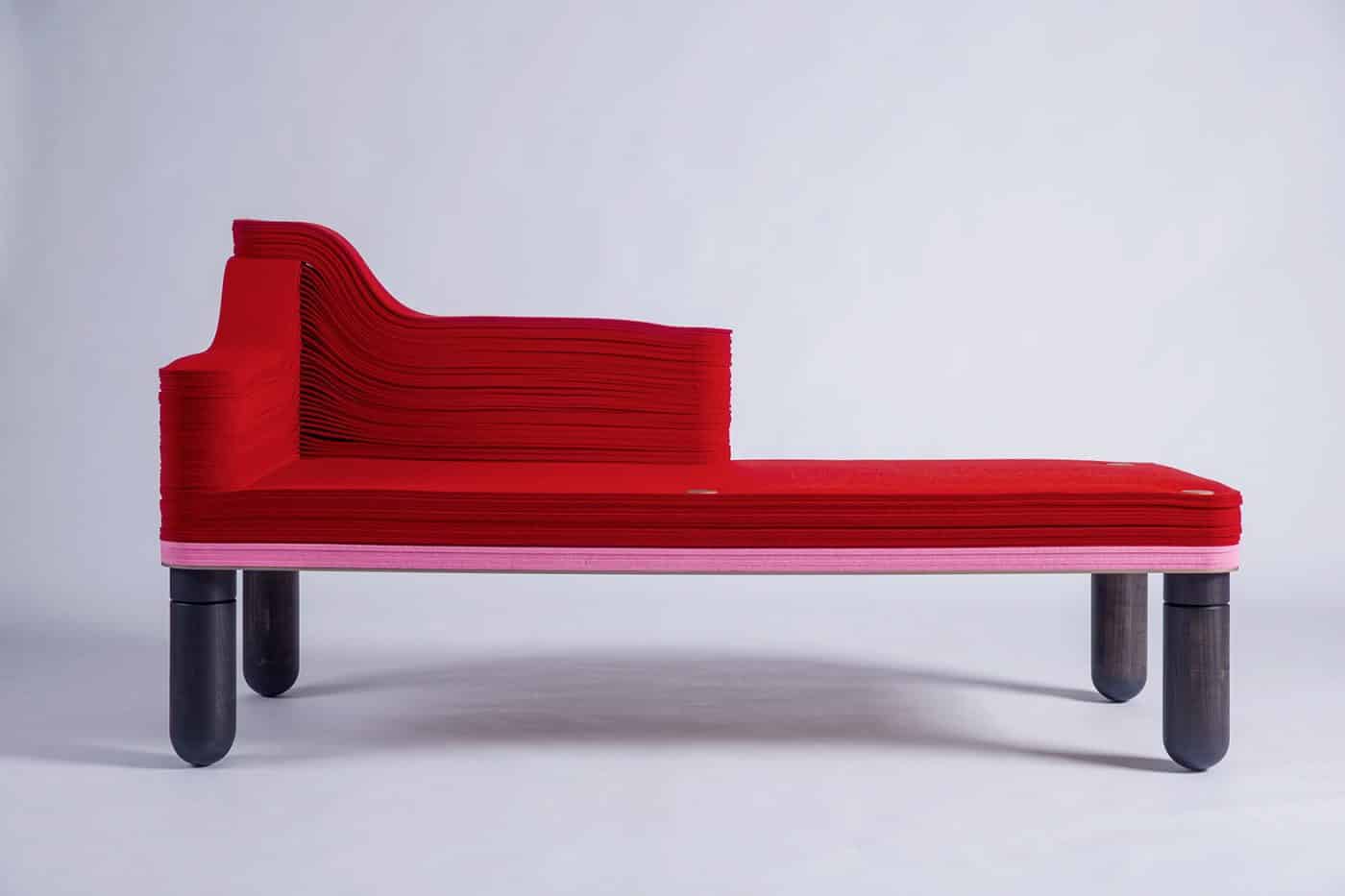 A pink and red Madame chaise lounge