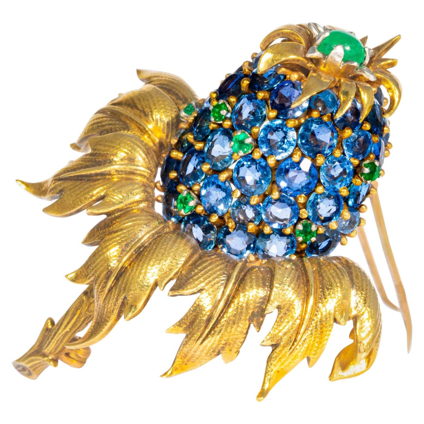 Schlumberger for Tiffany & Co. sapphire, emerald and yellow gold thistle brooch, 20th century