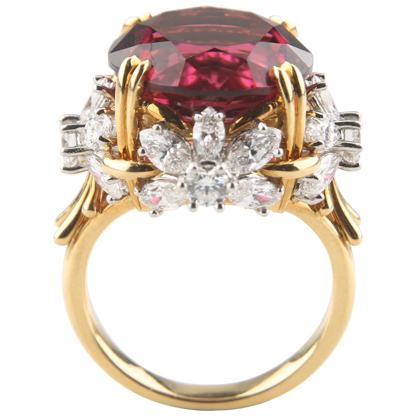 pink tourmaline and diamond flower ring designed by Schlumberger