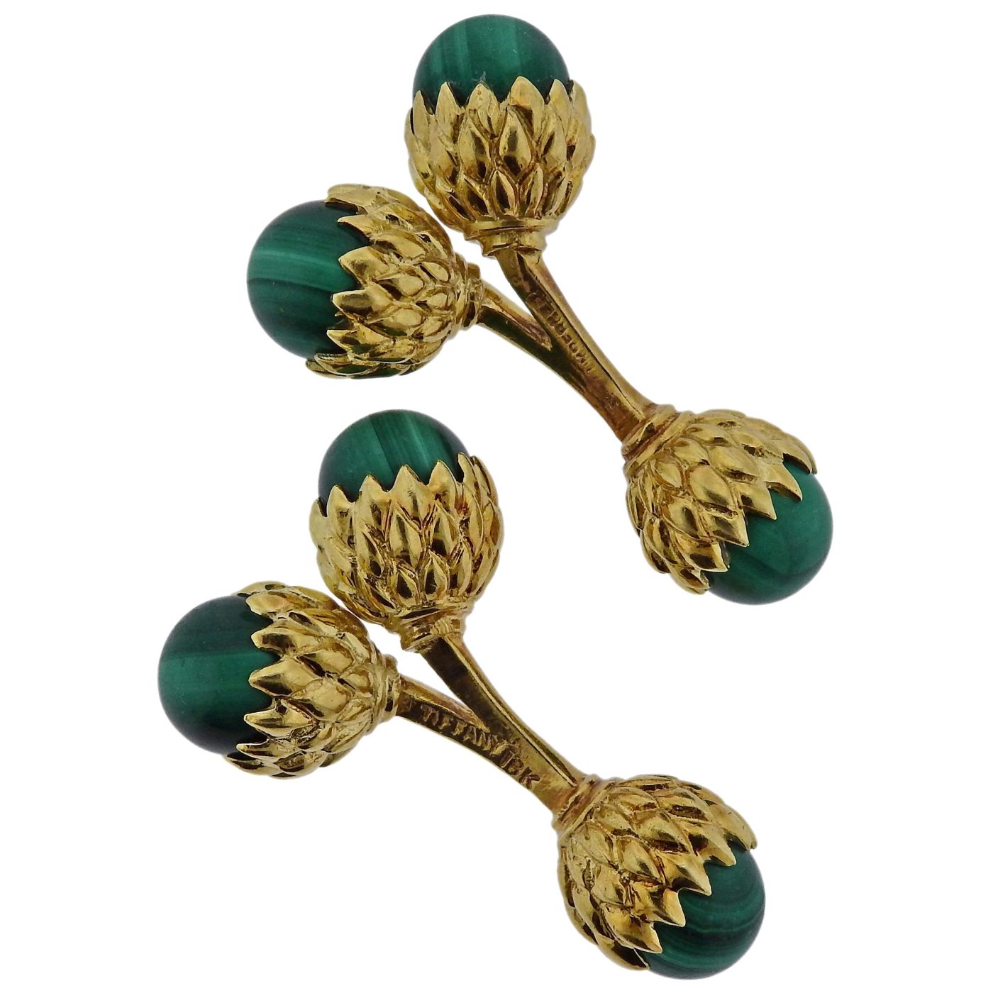 gold and malachite acorn cufflinks, 20th century, by Schlumberger for Tiffany & Co.