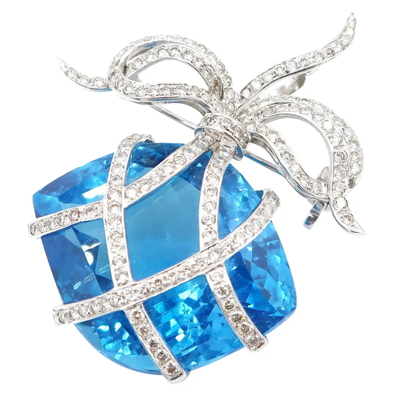 59-Carat Blue Topaz and Diamond Brooch/Pendant, 2019