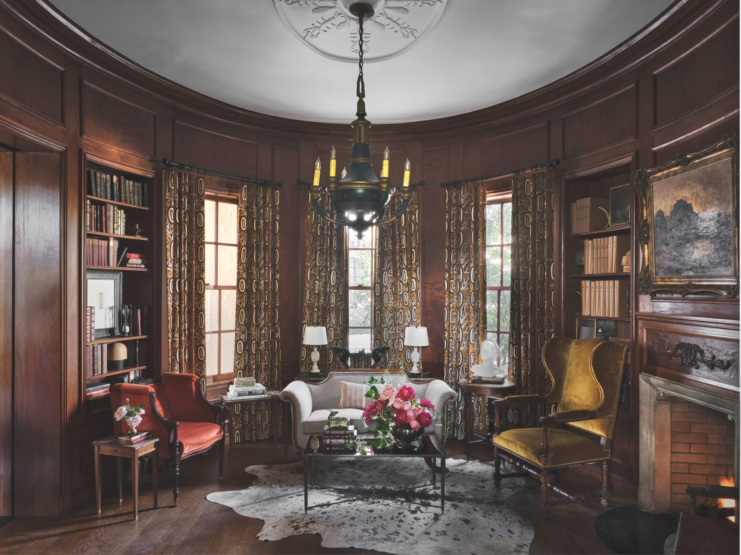The oval library of Texas Hill Country's Commodore Perry Estate, designed by Ken Fulk