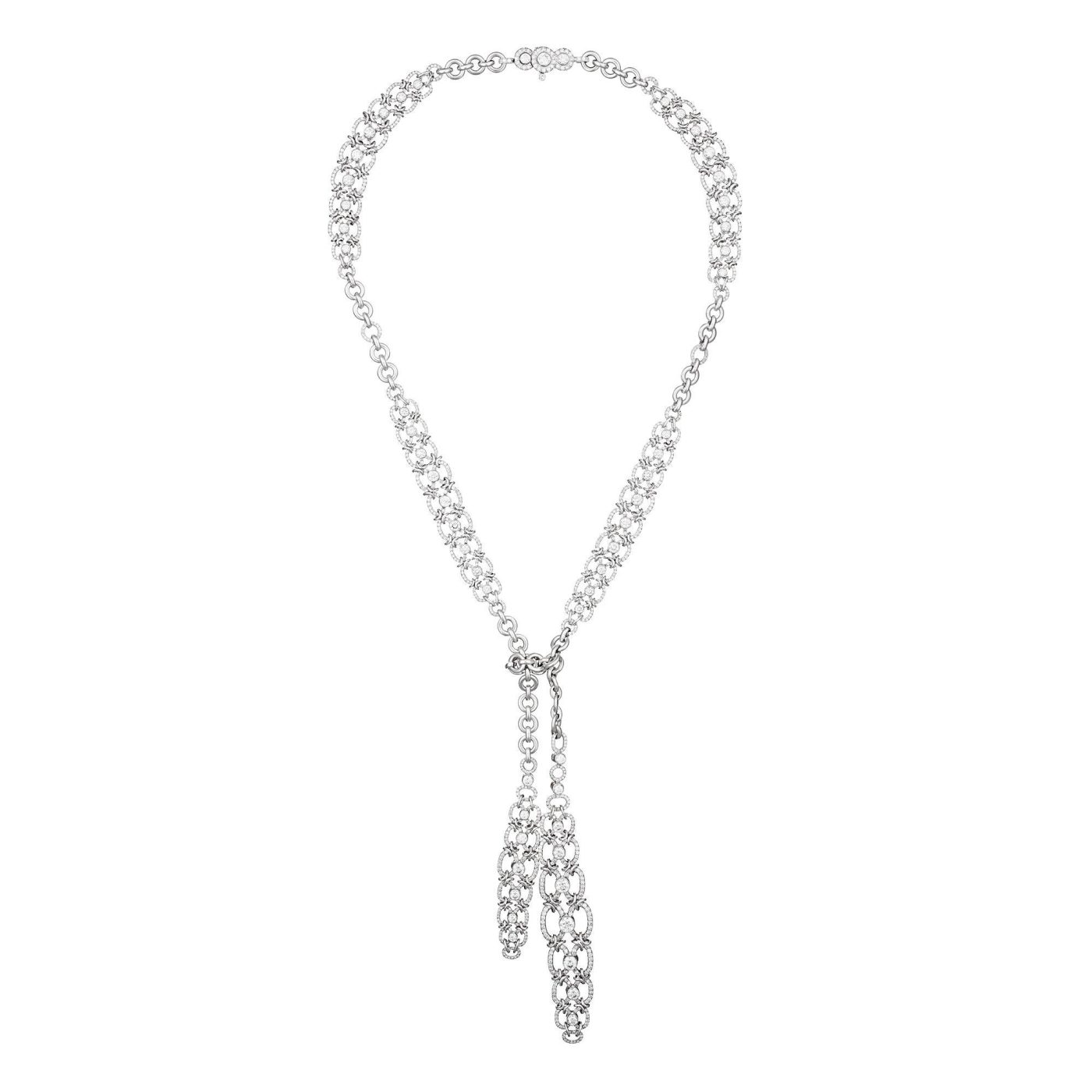 White gold lariat necklace with 11.78 carats of diamonds