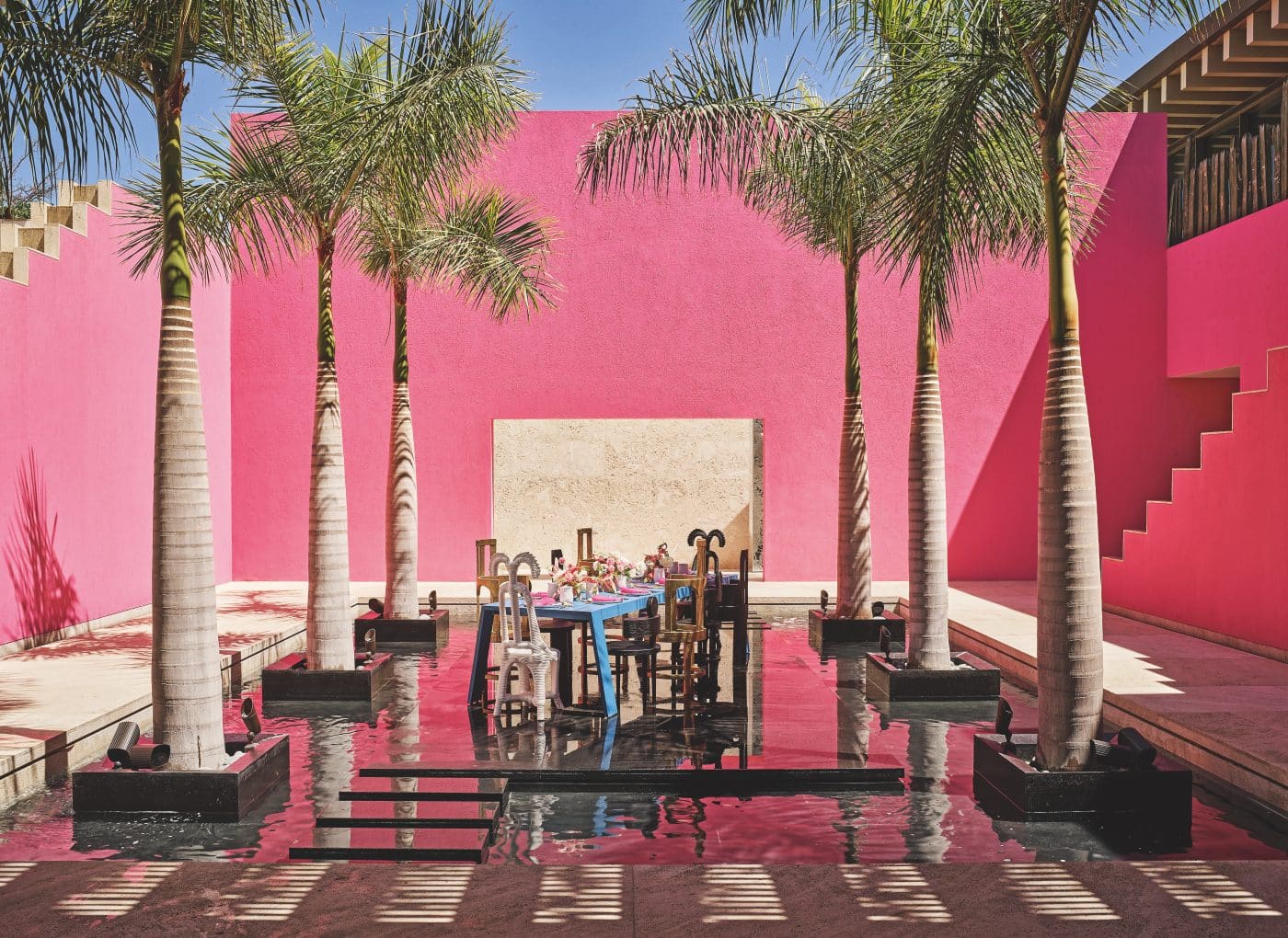 Pink courtyard at the Baja house designed by Ken Fulk