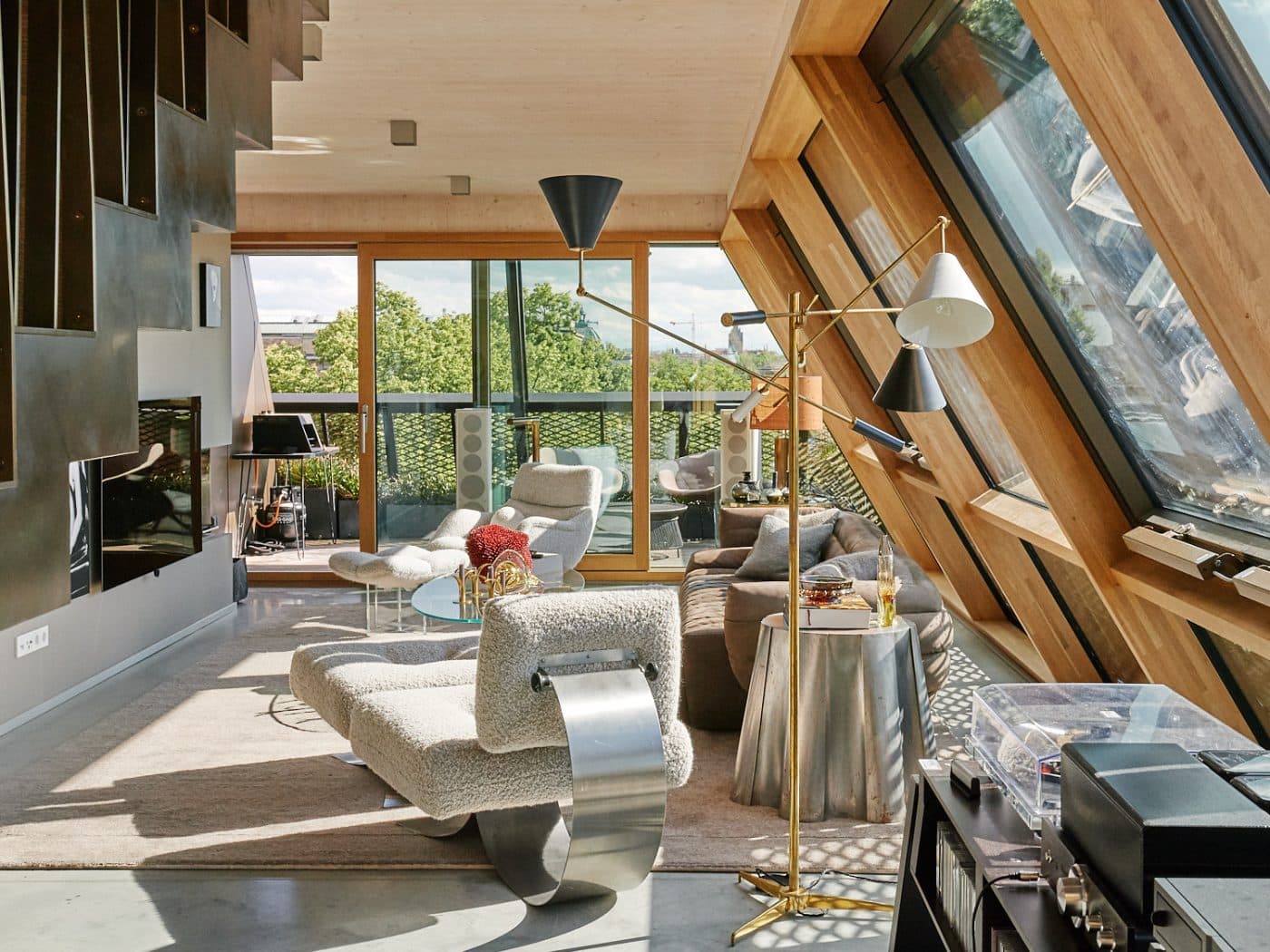 The living room of a penthouse designed by Robert Stephan