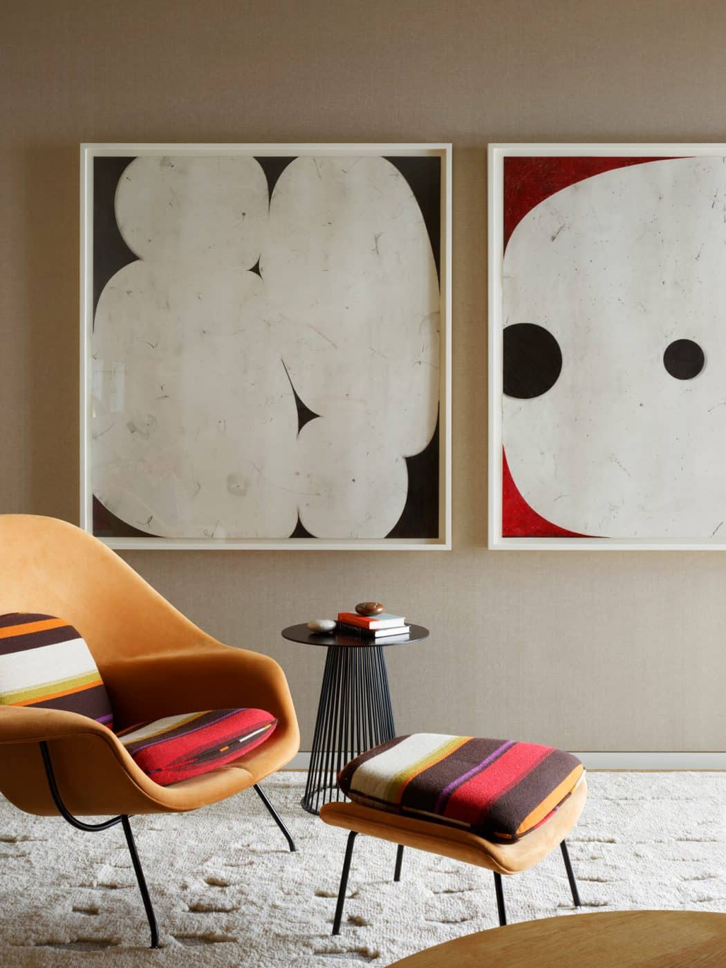 Family/media room featuring an Eero Saarinen womb chair