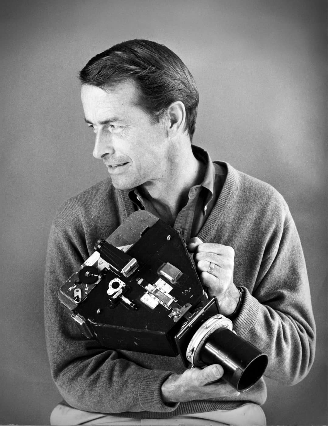 Black and white portrait of photographer Fred Lyon