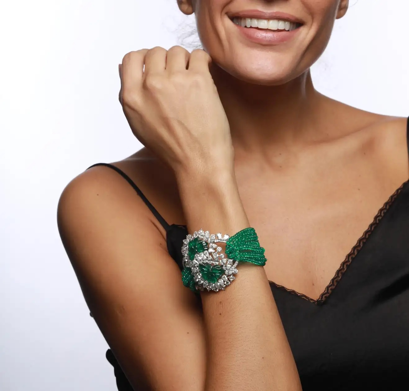 GIA Certified Carved Emerald & Diamond Bracelet