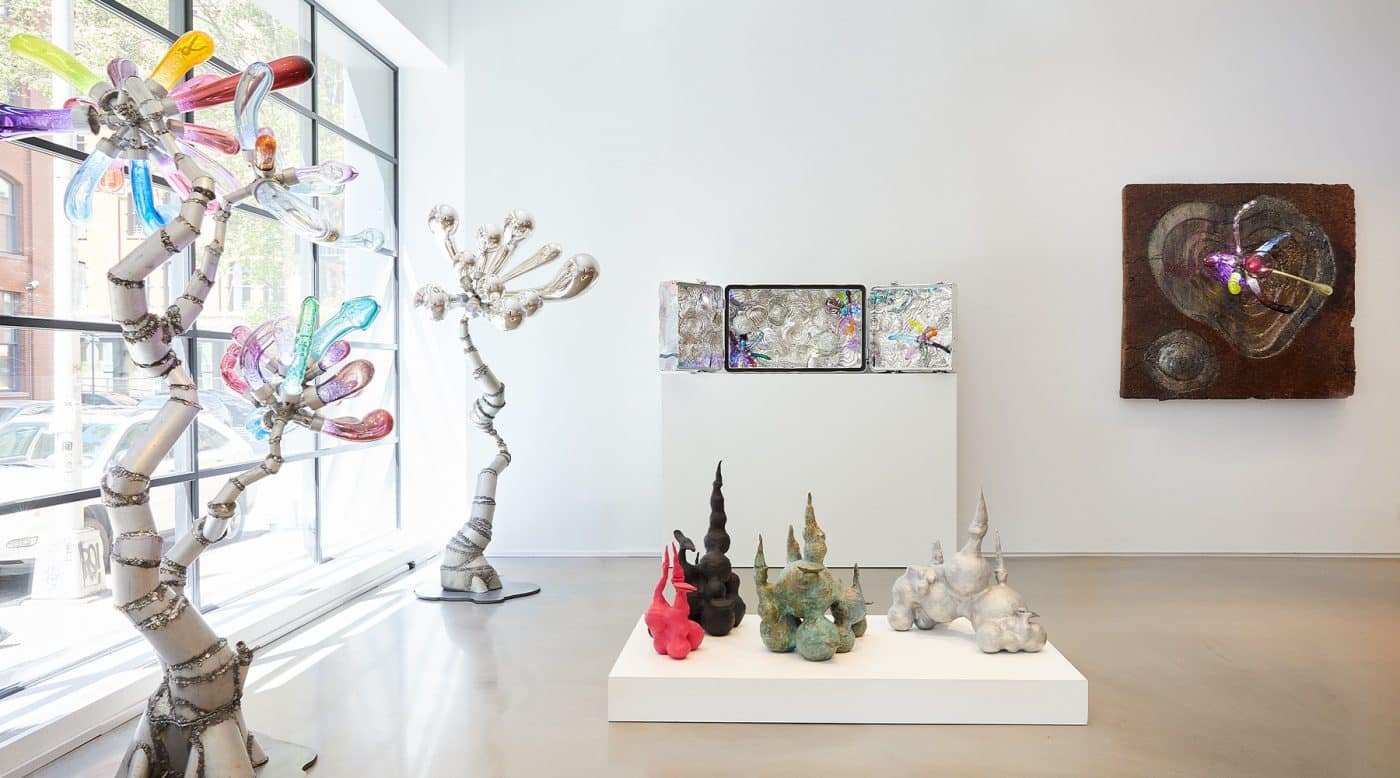 Works by Paula Hayes and Randy Polumbo in the exhibition "Via Lactea" at Cristina Grajales Gallery in New York