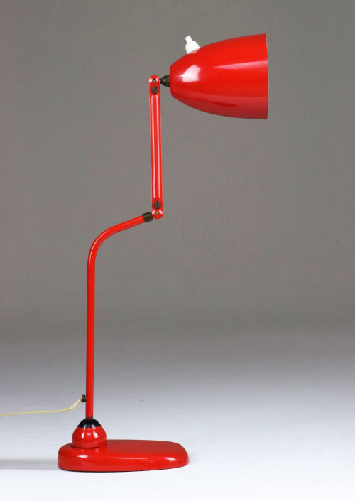 A tomato-red 1950s Italian task lamp