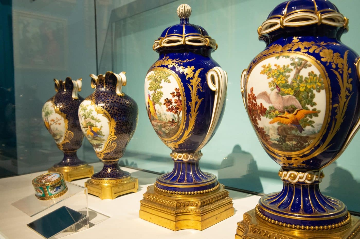 Two pairs of vessels of Sevres porcelain from Waddesdon's collection part of the show "Alice's Wonderlands" about Alice de Rothschild England