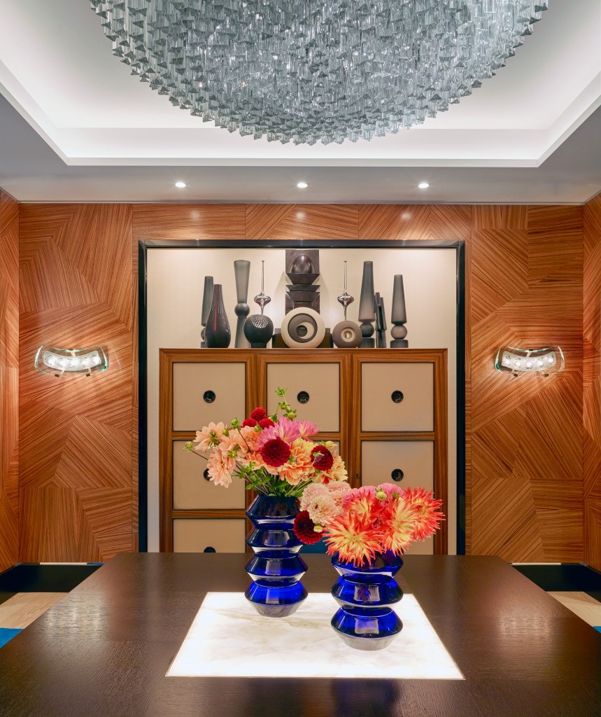 Dining room with Zebrano veneer panels by Collett Design Associates
